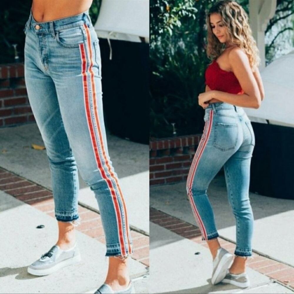 Revice | Ruby Tuesday Racer Stripe Raw Hem High Rise Jeans 26